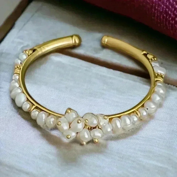 ๐๏ธ24K Gold Plated Turkish Pearl Artisan Jewelry Set Crescent Moon Earrings Cuff - Picture 5 of 12